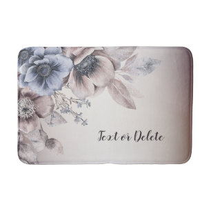 Elegant för pastel Blue Beige Flowers Badrumsmatta