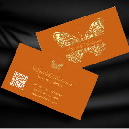 Elegant för QR-kod för orange guld vid förbränning Visitkort