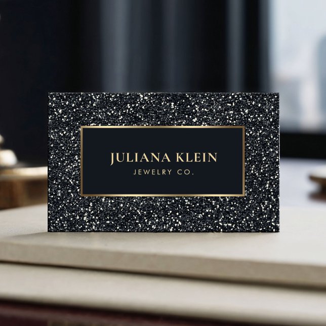 Elegant för QR-kod för Svarta Glitter Visitkort (Skapare uppladdad)