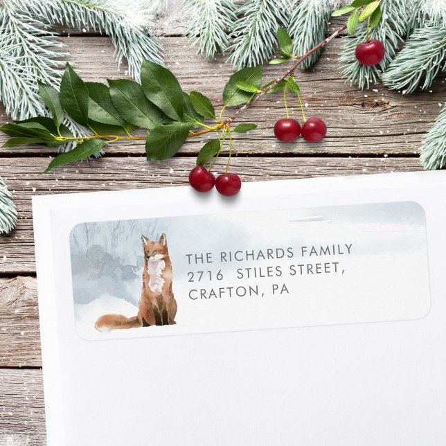 Elegant för returadress av vinter-cute-fox returadress etikett (Return Address Winter Cute Fox Elegant Label)