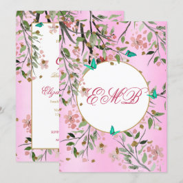 Elegant för Rosa av 90:e Blommigt Chic Monogram Fö Inbjudningar