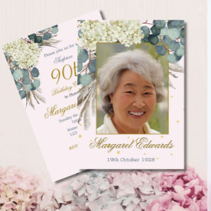Elegant för Rosa av 90:e Blommigt Fotofödelsedag Inbjudningar