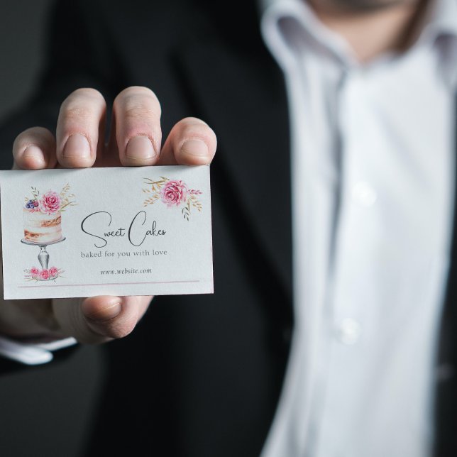 Elegant för Rosa av bakverk Visitkort (Sweet Cakes business card front)