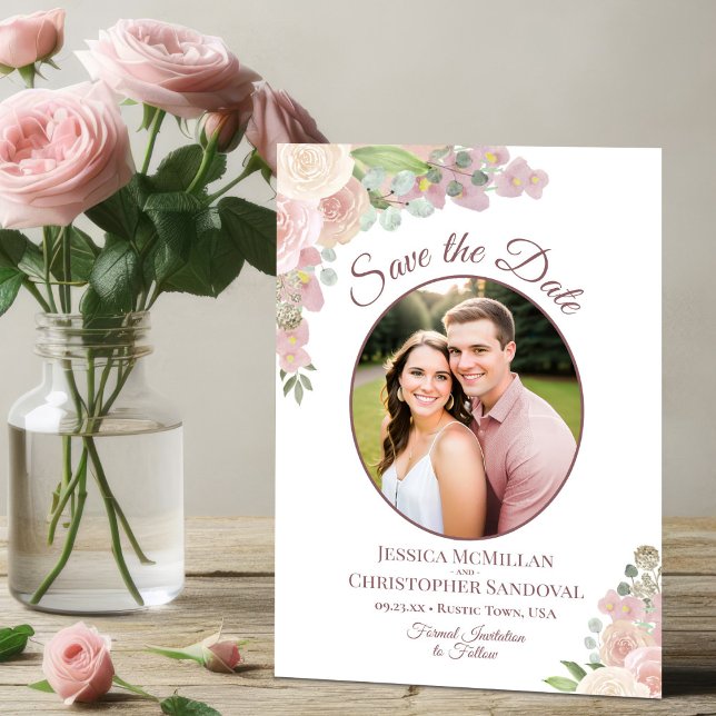 Elegant för  Rosa Blommigt Boho Bröllop Photo Spara Datumet (Skapare uppladdad)