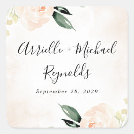 Elegant för Rosa Blommigt Champagne Garden Weddin Fyrkantigt Klistermärke