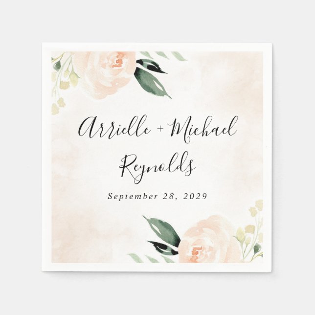 Elegant för  Rosa Blommigt Champagne Garden Weddin Pappersservett (Framsidan)