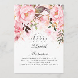Elegant för rosa Blommigt och modern babystövel Inbjudningar