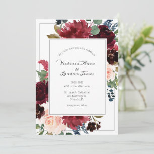 Elegant för  Rosa Burgundy Blommigt Bröllop Inbjudningar