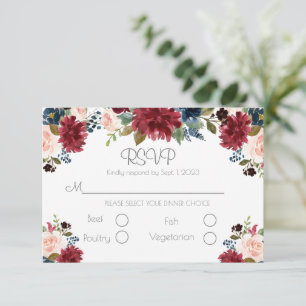 Elegant för Rosa Burgundy Blommigt Bröllop OSA Kort