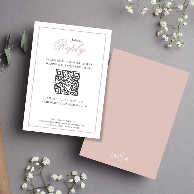 Elegant för  Rosa Calligraphy Script OSA Kort (Blush pink wedding rsvp card with stylish calligraphy script.)