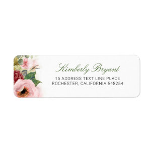Elegant för Rosa Vattenfärgsblommor Returadress Etikett