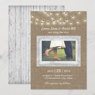 Elegant för Rustic Burlap String Ljus Photo Bröllo Inbjudningar
