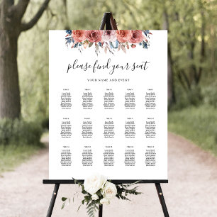 Elegant för sätesdiagram för rosa och blå Blommigt Poster