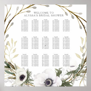 Elegant för sittdiagram Vit Anemone Willow-Blommig Poster