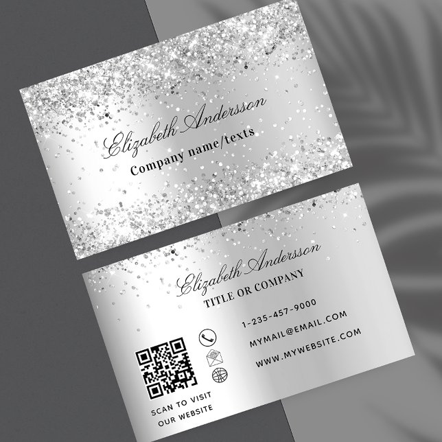 elegant för stoft från gnistra silver QR-glitter Visitkort (Skapare uppladdad)
