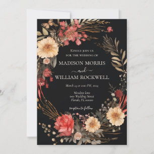 Elegant för Svart Boho-Blommigtens bröllopsinbjuda Inbjudningar