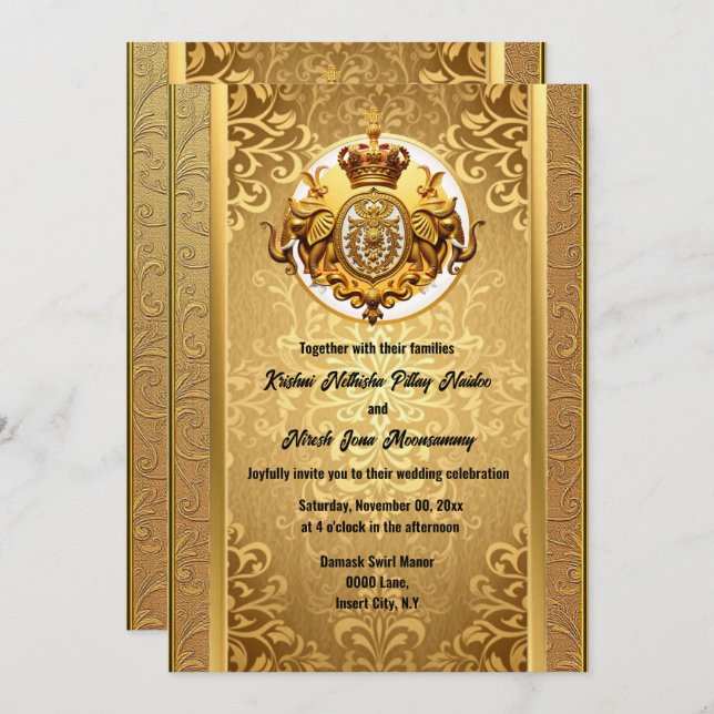 Elegant för svart elefantdamm i Indiska bröllop gu Inbjudningar (Fram/baksida)