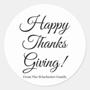 elegant för svartvita skript i happy thanksgiving runt klistermärke