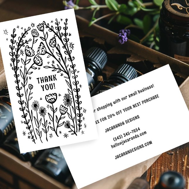 Elegant för tackens orderrabattkod - Wildblomma Visitkort (THANK YOU for your Order Discount Code Elegant Wildflower Customer Appreciation Business Card
)