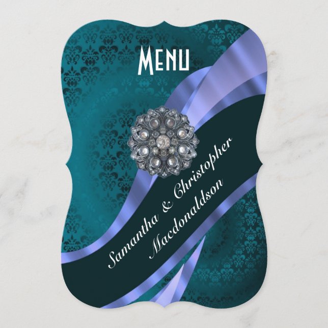 Elegant för Teal aqua-damm på den formella bröllop Meny (Framsida)
