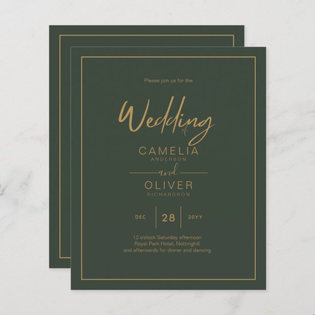 ELEGANT för textskript i BUDGET Guld Modern (Fram/baksida)