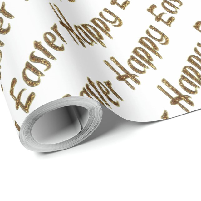 Elegant för texttypografi i glad påsk Guld Glitter Presentpapper (Rullad Hörn)