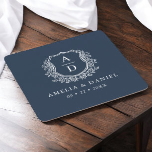 Elegant för Vapensköld av marin blå monogram Bröll Underlägg Papper Kvadrat