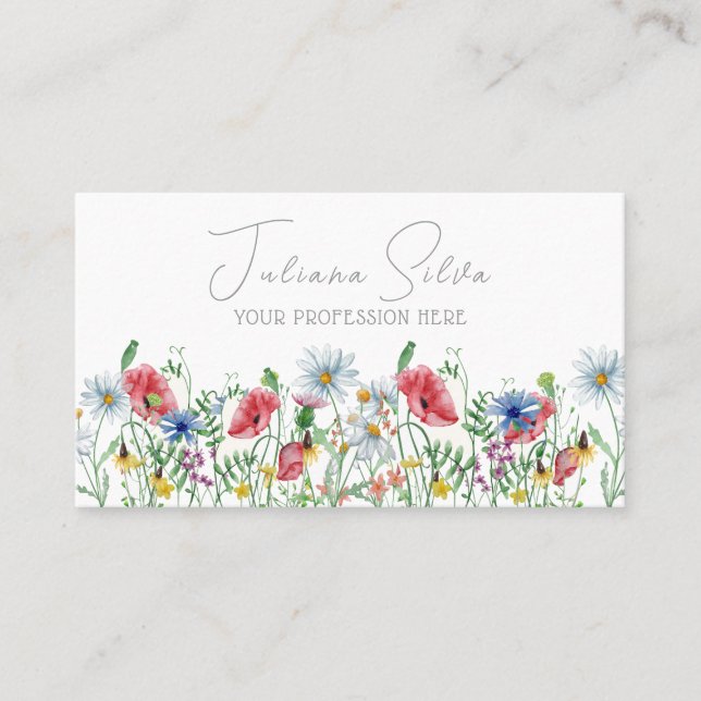 Elegant för vattenfärg Illustrativ Blommigt Visitkort (Framsida)