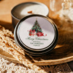 Elegant för vattenfärg Julgran Runt Klistermärke<br><div class="desc">Den här designen har ett vackert vattenfärgsformat Julgran med röda julklappar och enkla eleganter.</div>