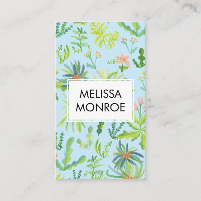 Elegant för vattenfärg, jungle botaniska Blommigte Visitkort (Framsida)