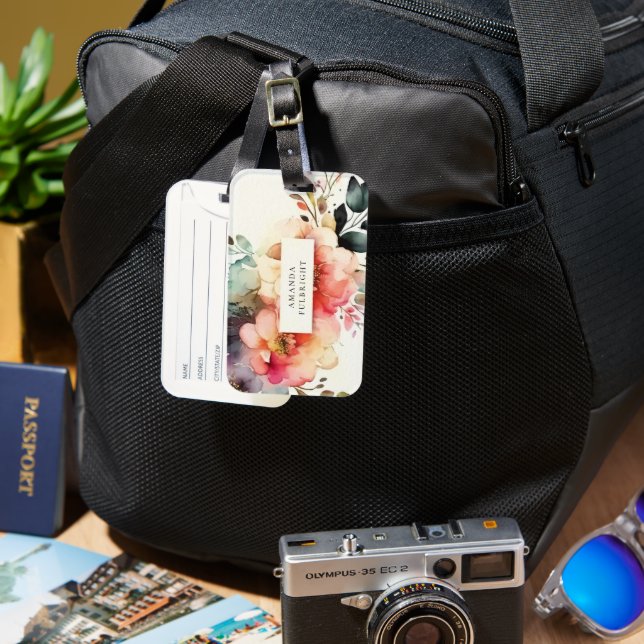 Elegant för vattenfärgad Blommigt Botanisk Personl Bagagebricka (Framsida & Baksida)