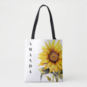 Elegant för vattenfärgad Gult Anpassat namn Solros Tygkasse