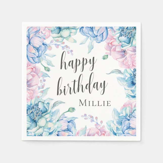 Elegant för vattenfärgen Blommigt Farmhouse Gratti Pappersservett (Framsidan)