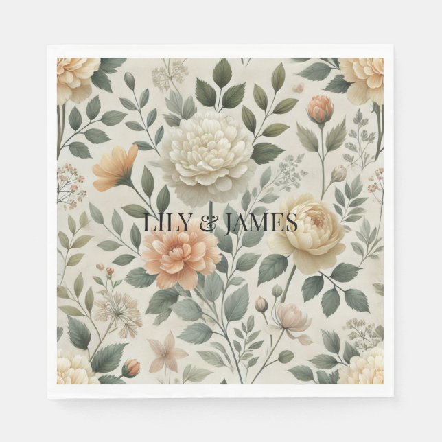 Elegant för vattenfärgsfärg i Gult  Modern Blommig Pappersservett (Framsidan)