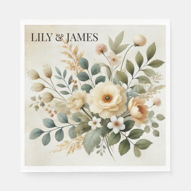 Elegant för vattenfärgsfärg i Gult  Modern Blommig Pappersservett (Framsidan)