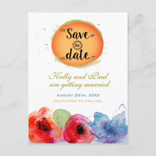 Elegant för vattenfärgsfärgad Blommigt Färg Spara  Meddelande Vykort (Framsida)