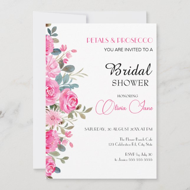 Elegant för vattenfärgsRosa Blommigt, Möhippa Inbjudningar (Framsida)