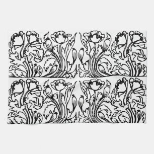 elegant för vintage av art nouveau-vallmoblommor, kökshandduk