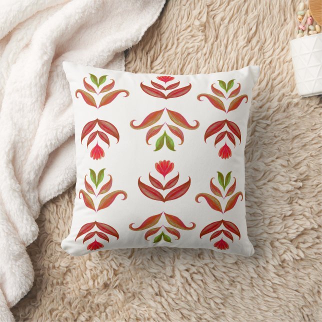 Elegant för vit och brun folkart Blommigt Mysigt R Kudde (Filt)