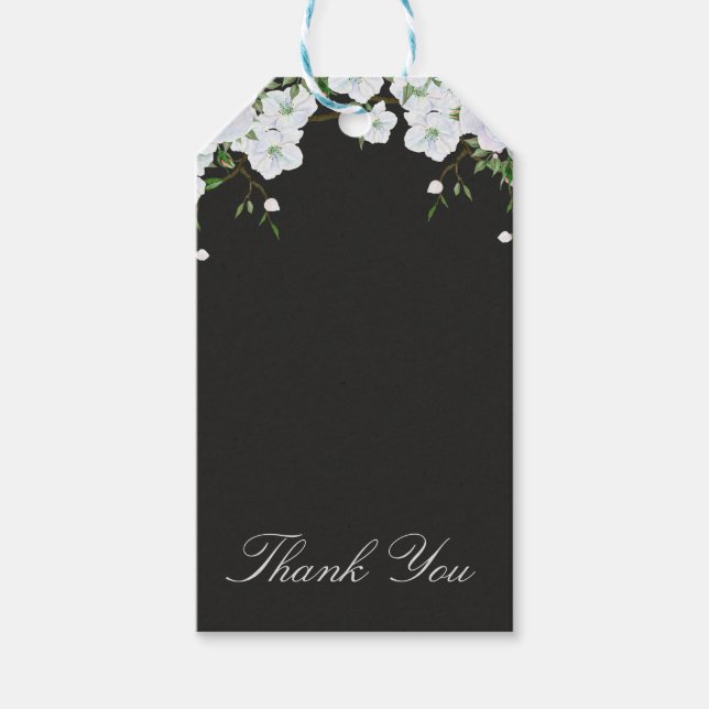 Elegant för vit ros-Blommigt och Grått- Presentetikett (Framsidan)