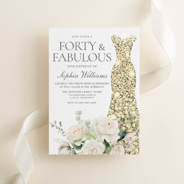 Elegant för vita blommor från guld, 40:e födelseda inbjudningar (Skapare uppladdad)