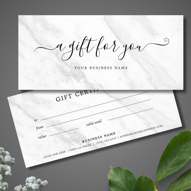 Elegant för Vita marble Business Gift Certificate (White Marble Gift Certificate)