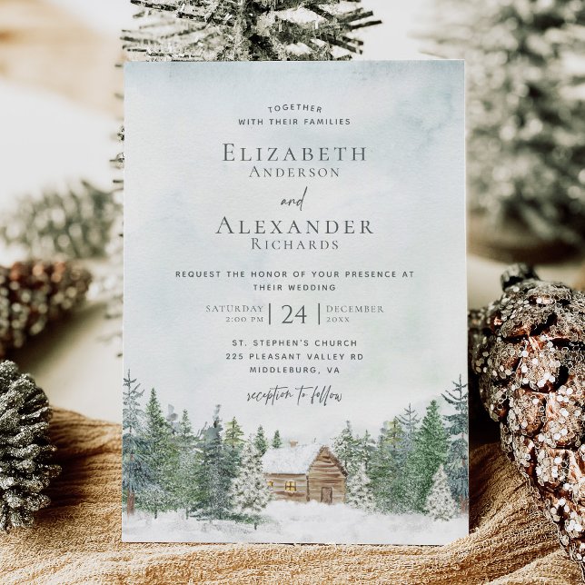 Elegant Forest Cabin Gräs Träd Winter Wedding Inbjudningar (Skapare uppladdad)