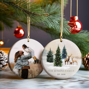 Elegant Forest Family Photo-jul Julgransprydnad Keramik