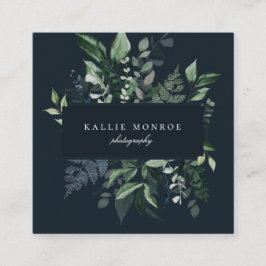 Elegant Forest Foliage Ram Mörk blått Fyrkantigt Visitkort