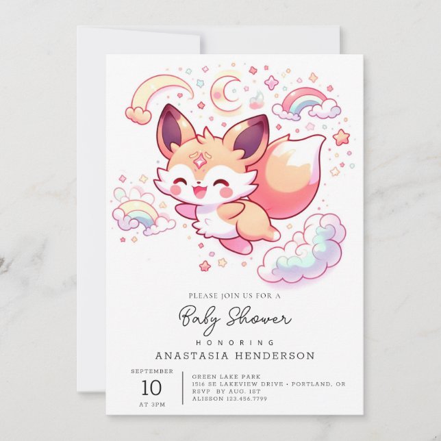 Elegant Forest Fox Baby Shower Inbjudningar (Framsida)