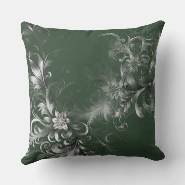  Elegant Forest Green and Silver  Kudde (Baksida)