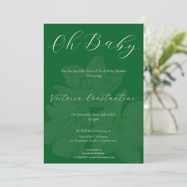 Elegant Forest Green Oh Baby Shower Invitation Inbjudningar (Stående Fram)