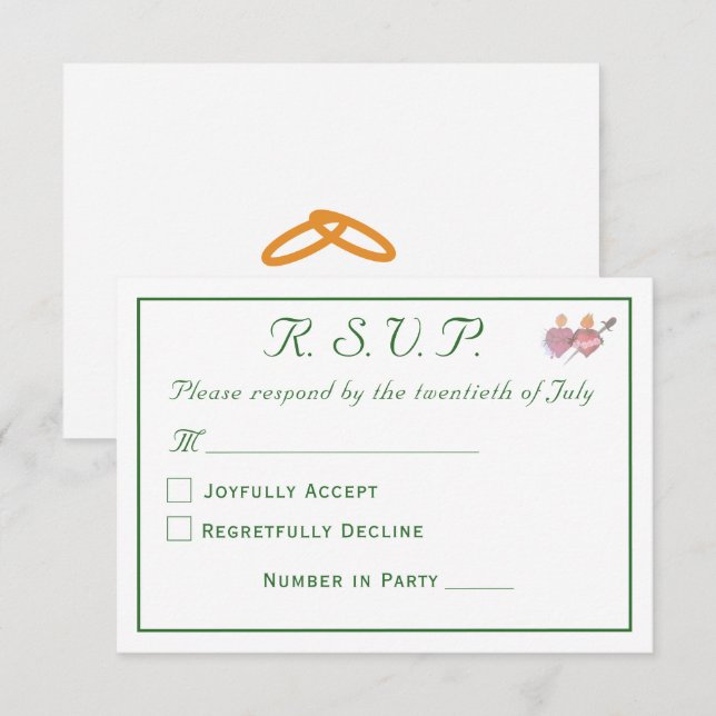 Elegant Forest Green Two Hearts Catholic Wedding  OSA Kort (Fram/baksida)
