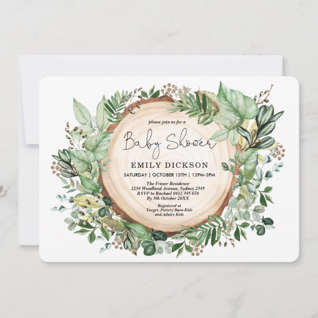 Elegant Forest Greenery Garden Baby Shower Party Inbjudningar (Framsida)